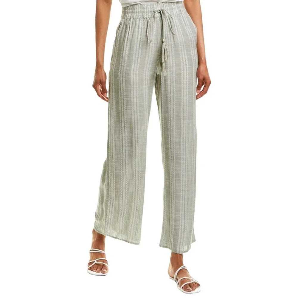 Elan Women's Pants Beach Wide Legged Rayon Pull On Size Small in Sage
